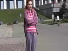 In public, the adorable redhead Russian black cock slut urinates in her underwear.